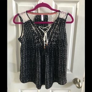Lace and chiffon black top